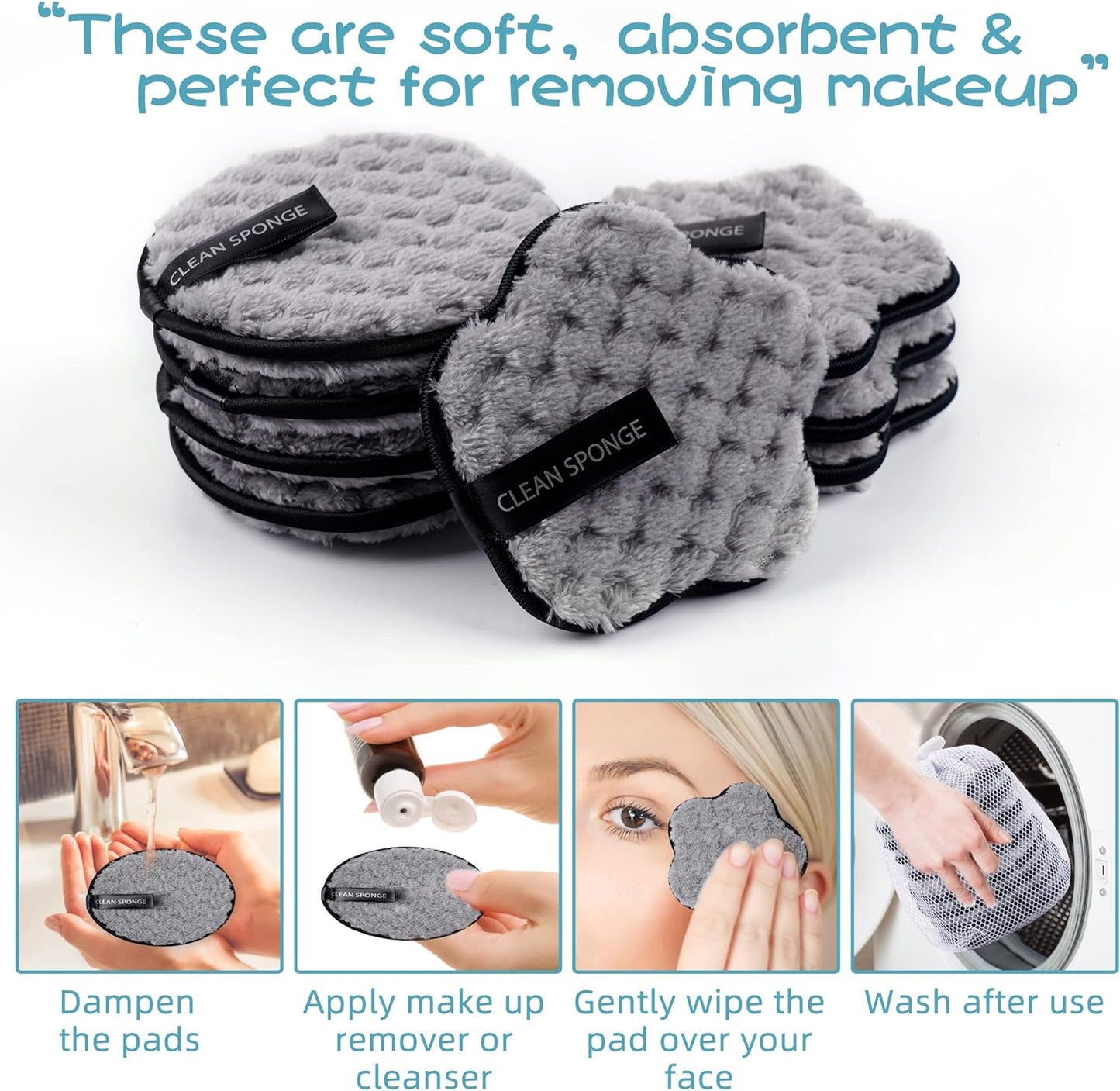 "8-Pack Magic Face Erasers: Wipe Away Makeup and Mess with These Soft Cotton Pads (Laundry Bag Included!)"